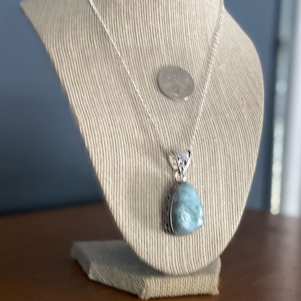Larimar & Sterling Siver Handcrafted Necklace I8” - Picture 6 of 6